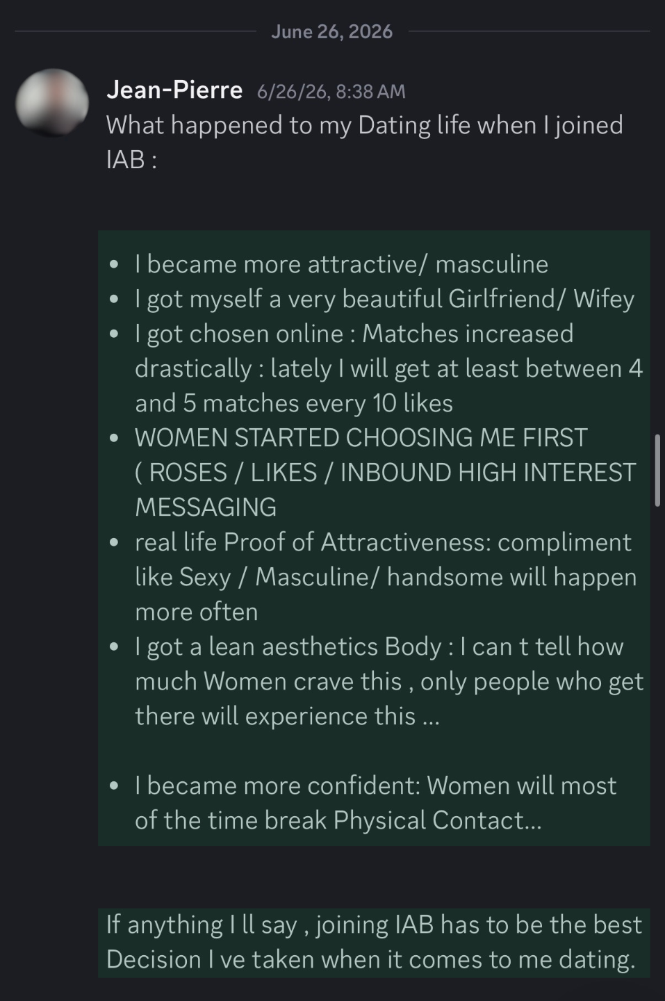 Jean-Pierre dating life transformation